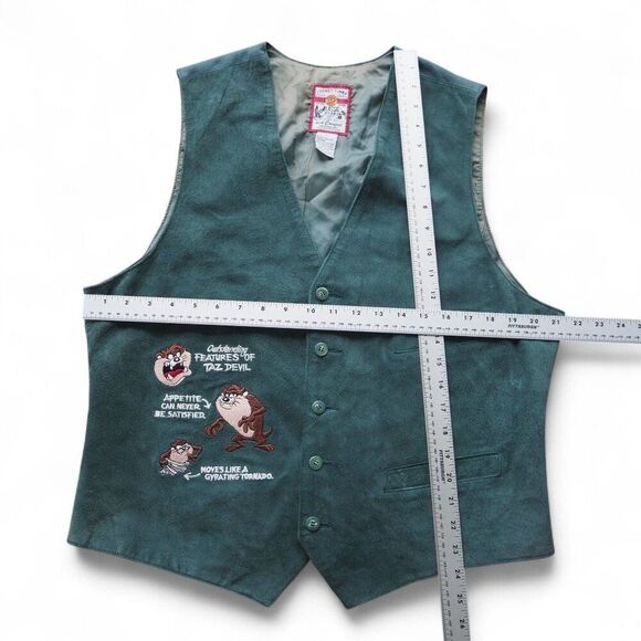 Warner Brothers Looney Tunes Vintage 90s Tasmanian TAZ Devil Suede Vest Unisex L - Picture 6 of 8